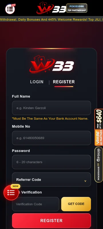 W33 Casino mobile platform